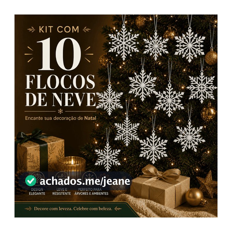 Kit 5/10 Flocos De Neve Enfeite Pendente Decoração Para Árvore De Natal Premium