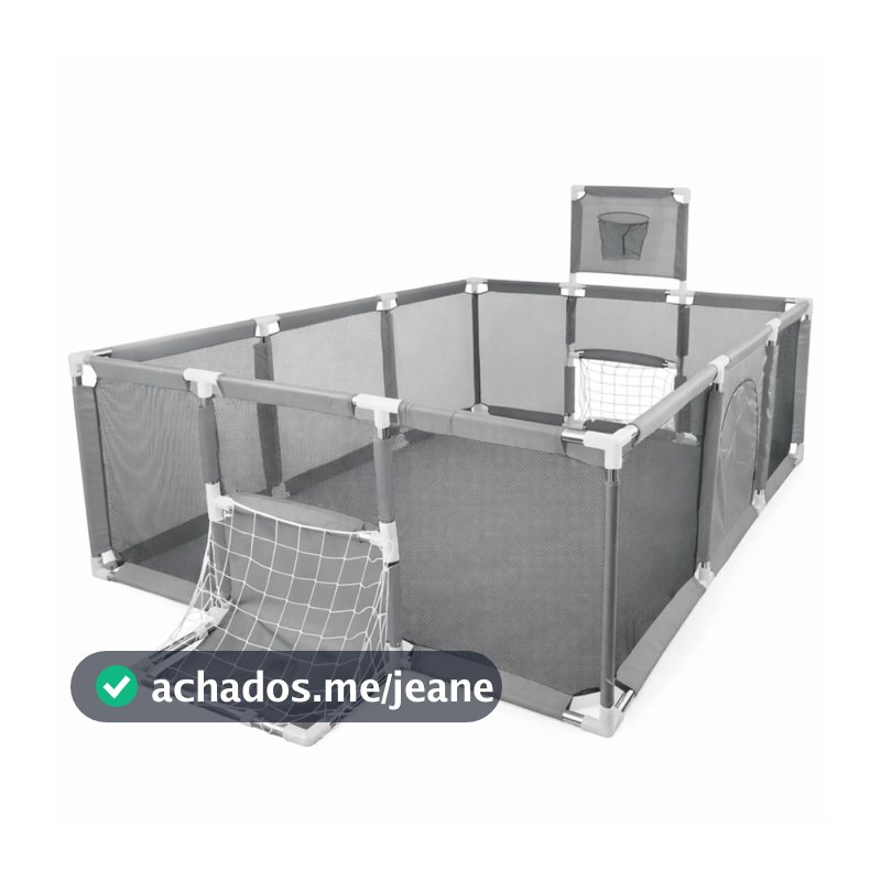 Cercadinho Infantil para Bebê Grande Cinza 180x120x80cm Tela Transparente Baby Bear