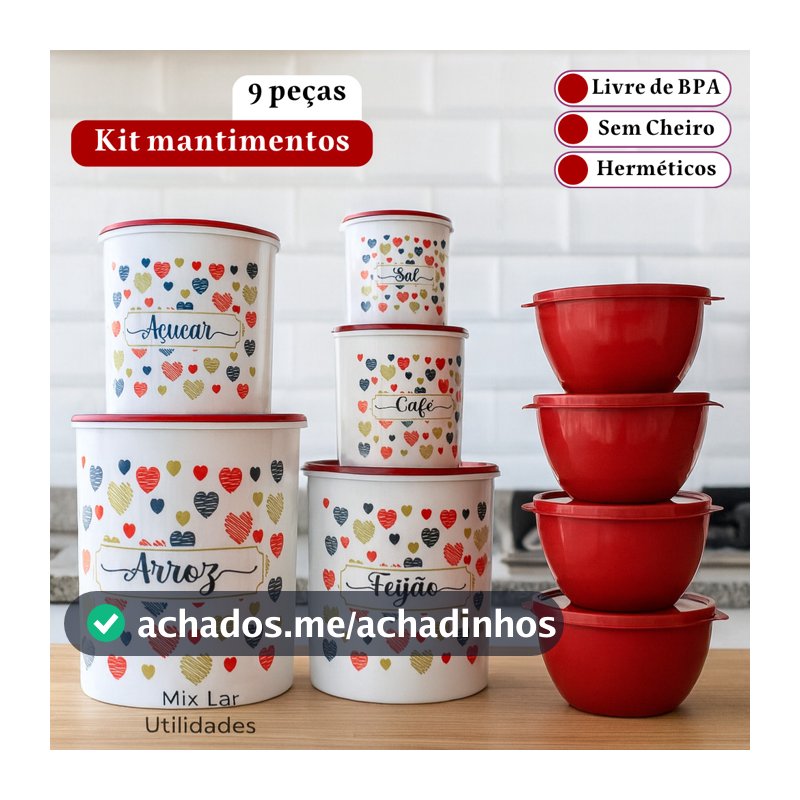 Kit de potes mantimentos de plástico 5 peças + 4 potes Boll para cozinha