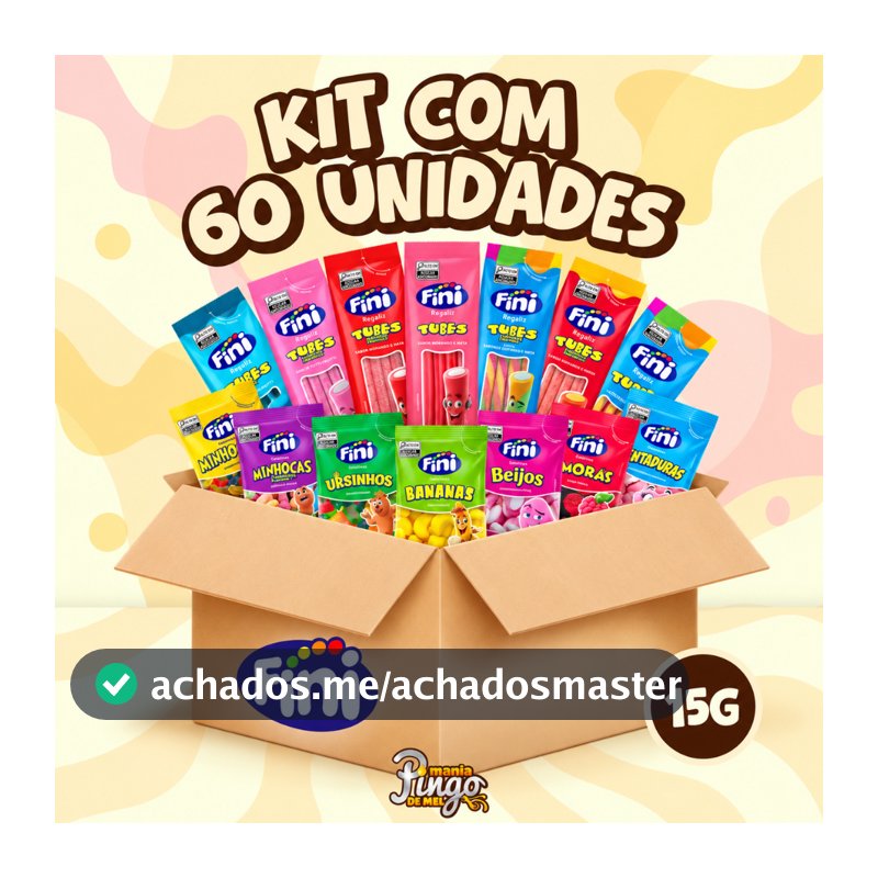 Kit C/60un Balas Fini Sabores Variados Balas de Gelatinas Tubes Cítricas Azedinhas 15g