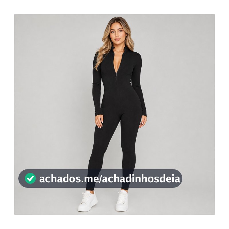 Macação ziper longo manga longa feminino sem bojo blogueira virginia academia treino fit fitness