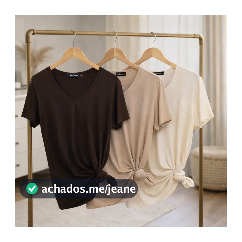 Kit 3 Camiseta T Shirt Feminina Plus Size Viscolaycra Gola V Size Básica Lisa Confortavel Estica