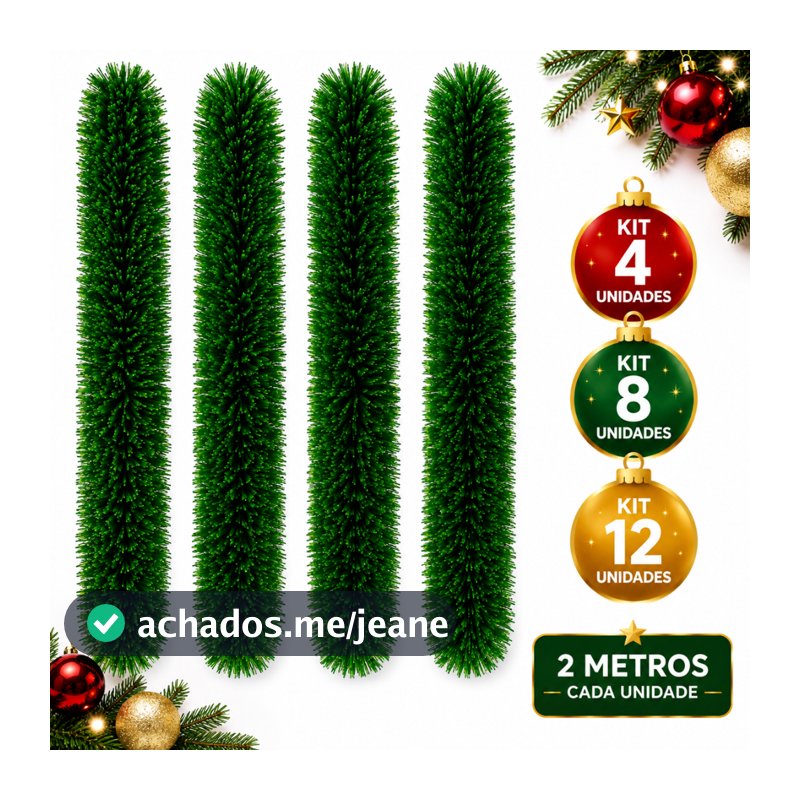 Festão Verde Natal 2 Metros Kit 4/8/12 Unidades Decoração Natalina Guirlanda Enfeite de Natal