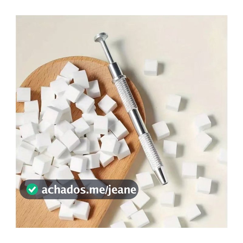 Kit 100 Esponjas + Aplicador metálico De Unha Cubo Coloridas E Brancas Com Ferramenta Profissional