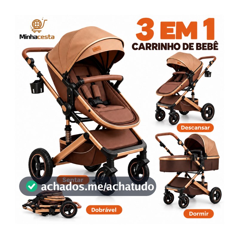 Carrinho De Bebê 3 em 1 com Amortecedor Dobrável Ajustável Reversível Passeio P7