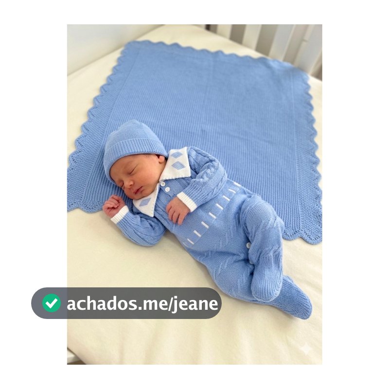 Saída Maternidade em Tricot Luxury - Azul Serenity com Tranças Yuri