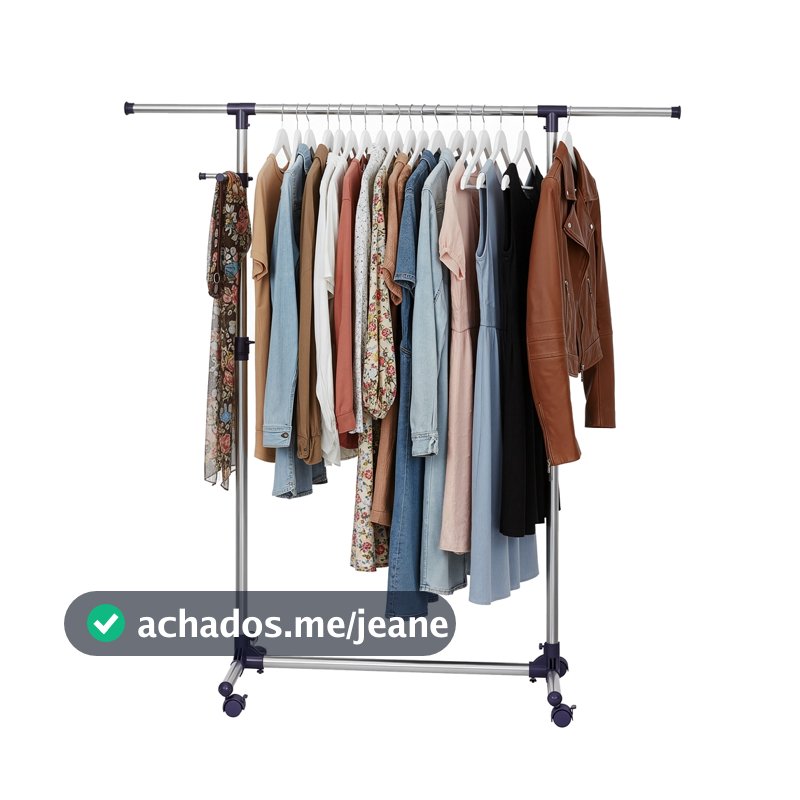 SONGMICS Cabideiro com rodas, altura ajustável 97–165 cm, barra extensível e ganchos laterais