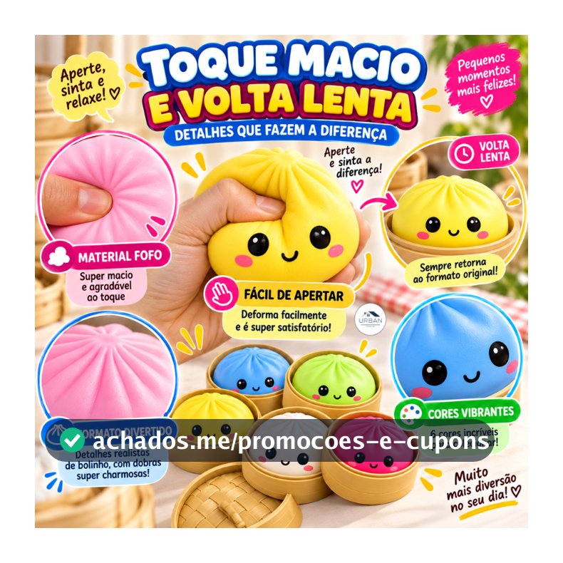 Fidget Toy Squishy Divertido | Pãozinho Macio com Glitter para Apertar | Brinquedo Sensorial Relaxante Colorido