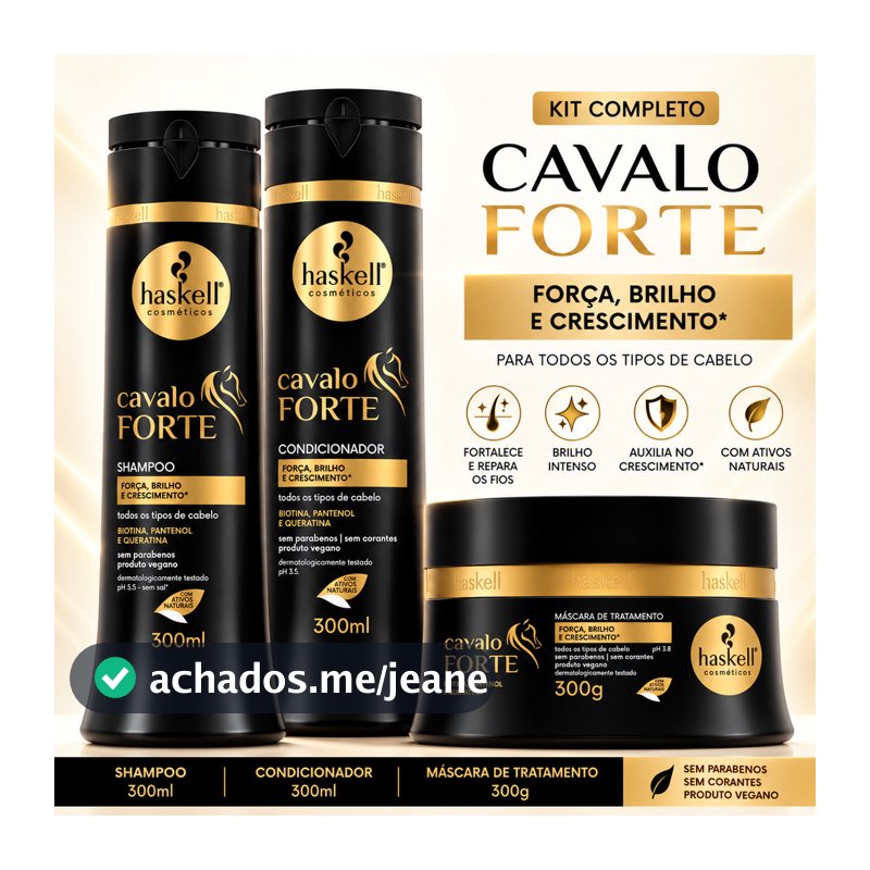 Kit Cavalo Forte Haskell Kit Shampoo Condicionador Máscara de Reconstrução Capilar 300g Haskell Cavalo Forte