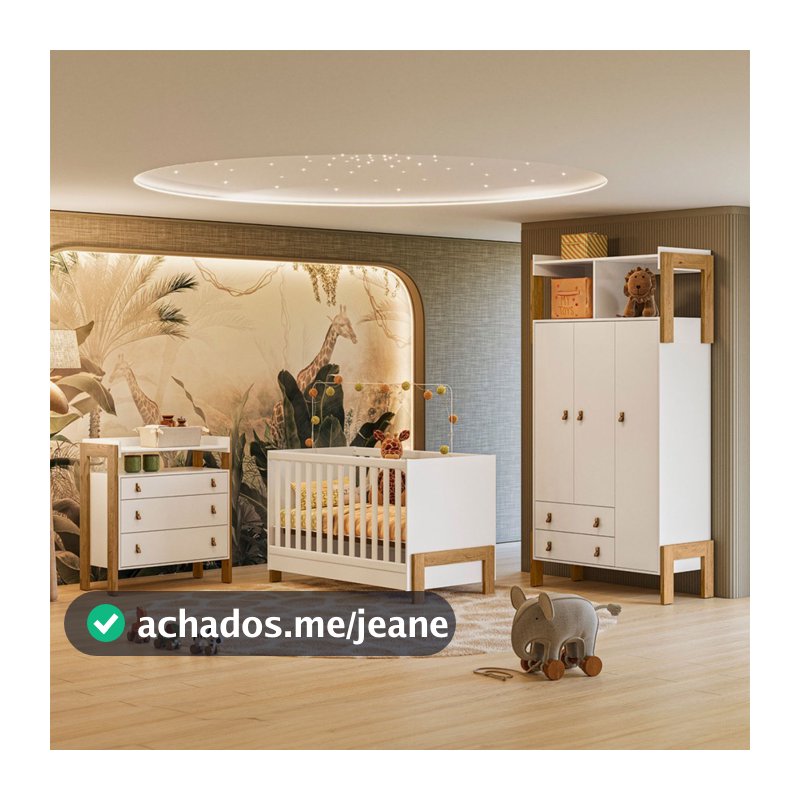 Quarto Infantil Completo Safari 3 Portas 5 Gavetas Branco/Freijo - Pnr Móveis