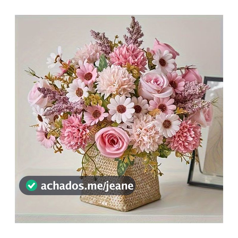 Flores artificiais, 7 cabeças de rosas e crisântemos de outono --9618