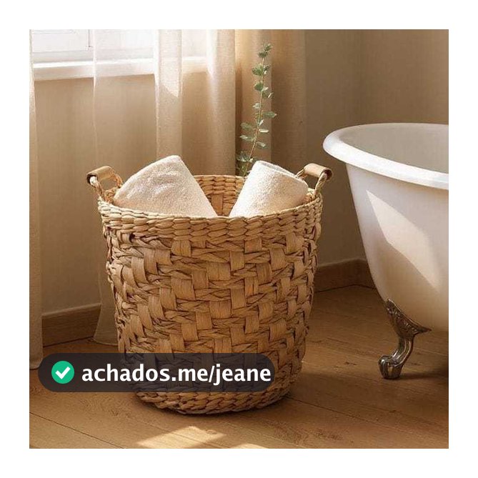 Cesto de Palha Taboa Trançada com Alça de Bambu