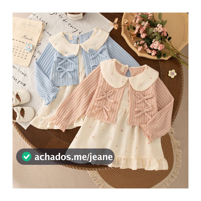 Primavera E Outono Novo Vestido De Menina Doce Arco Roupas Infantis (9 Meses A 4 Anos)