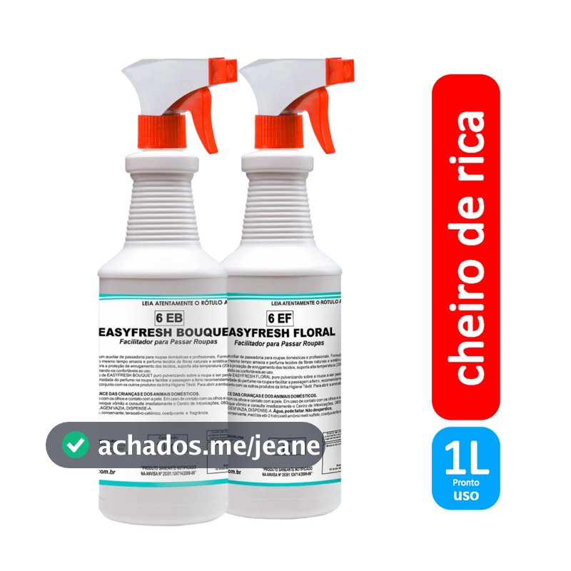 Cheiro de Rica com Borrifador 1L Pronto Uso Fragrâncias Bouquet ou Floral Perfuma Roupas Casa Carro
