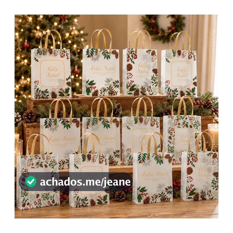 Kit 12 Sacolas Transparentes Natalina Para Presente 20x15cm Festa Natal Papai Noel