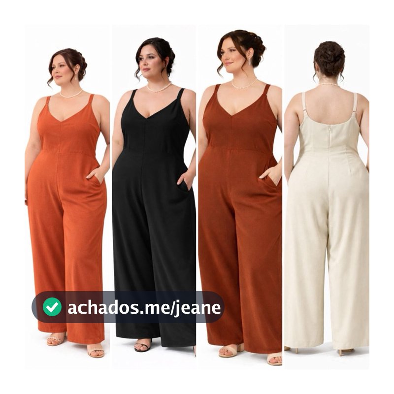 MACACÃO PLUS SIZE PANTALONA COM BOLSO E REGULAGEM NA ALÇA, PEÇA CHEIO DE CHARME