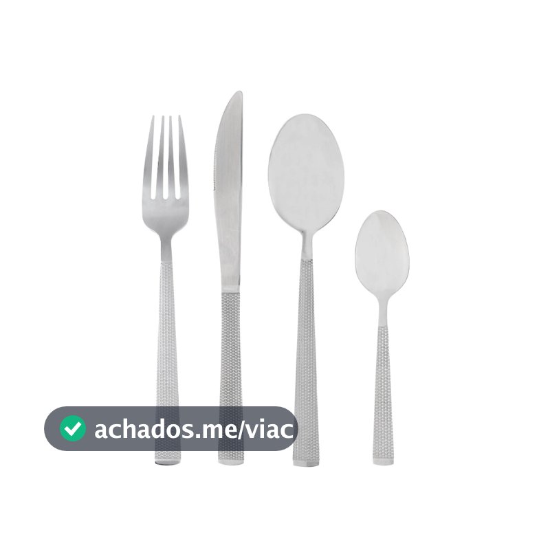 Faqueiro 16 Peças Aço Inox Santorini Lyor Prata Jogo de Talheres Completo para 4 Pessoas Mesa Posta Sobremesa Resistente
