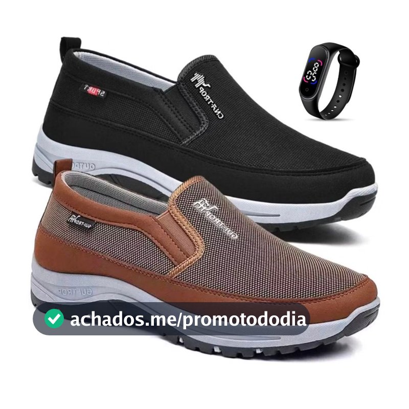 Kit 2 Pares De Tenis Sapatilha Masculino Moderno Aquatico Adventure Com Solado Costurado Resistente Macio + Relogio
