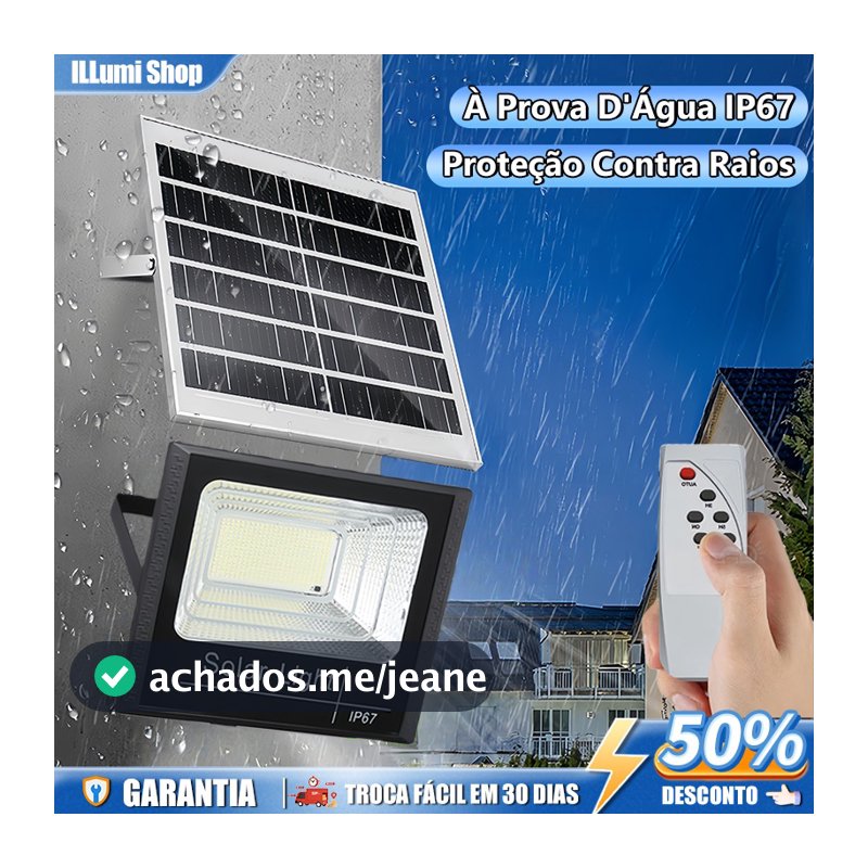 Refletor Solar LED 100w Holofote Placa Solar Prova D'àgua C/placa Solar 2EM1 para Ambientes Externos