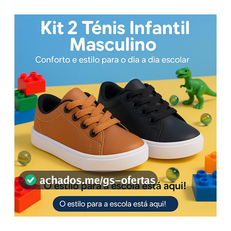 Kit 2 Pares Tênis Infantil Masculino Escolar Seguro Confortável e Flexível