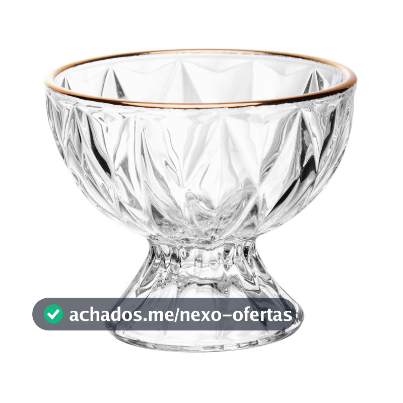 Taça para Sobremesa Cristal Diamond Fio de Ouro 120ml Lyor Premium Doce Mousse Sorvete Pudim Mesa Posta Festas Casamento