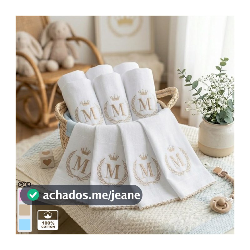 Fralda de Boca Personalizada 10 Unidades Com Inicial Do Nome Do Bebe Bordada Menino Menina Dupla