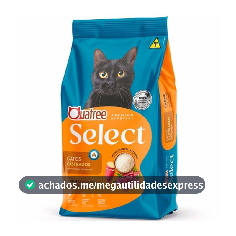 Raçao Quatree Select Gatos Adultos Castrados Carne 10,1kg