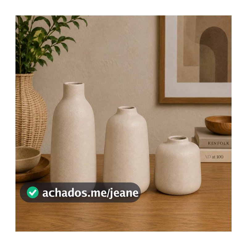 Trio de Vasos Decorativos Cerâmica Potiche Minimalista Orgânico com Textura Fosca OFF e Madagascar