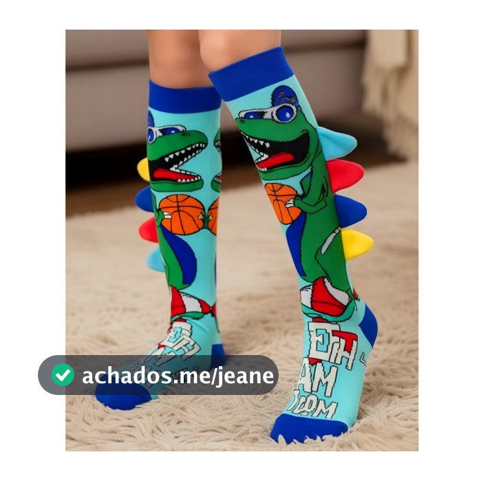 Meias infantis com estampa 3D de desenhos animados - Meias até o joelho, divertidas, coloridas e perfeitas para festas.
