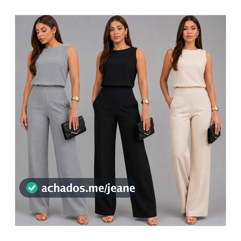Conjunto Social Duna Feminino Mulher Elegante Blusa Regata Calça Pantalona com Elástico Alfaiataria Moda Outono Inverno