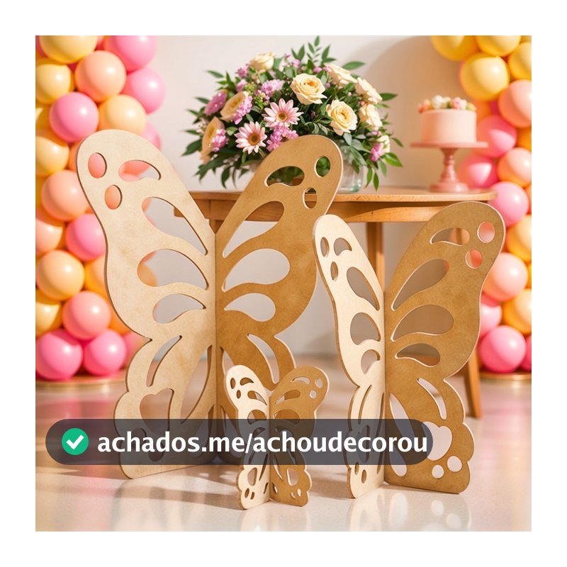 Kit Painel Borboleta MDF 60 45 30 cm Decoração Festa Infantil Encaixe Mesa Chão Jardim Encantado Pronta Entrega