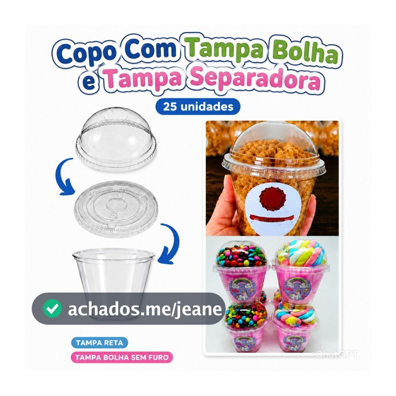 Copo Bolha com Tampa Separadora, 25 unidades (250, 300, 400, 500, 600 ml) Iogurte, Mousse