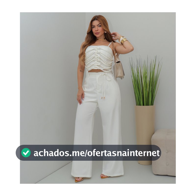 Conjunto Feminino Cropped Drapeado e Calça Pantalona Cintura Alta Elegante Verão SD4034