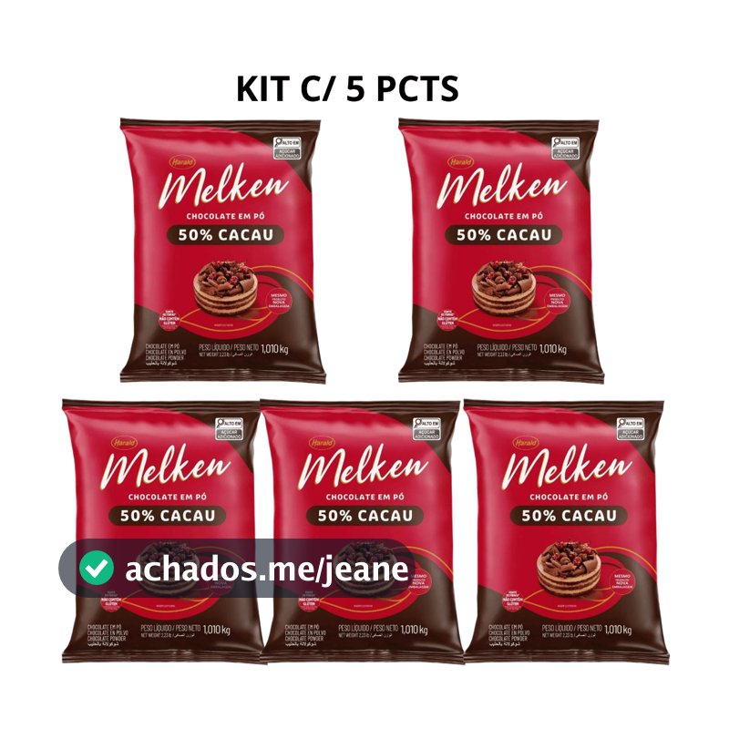 Kit com 5 Chocolate em Pó Melken 50% 1,01kg - Harald