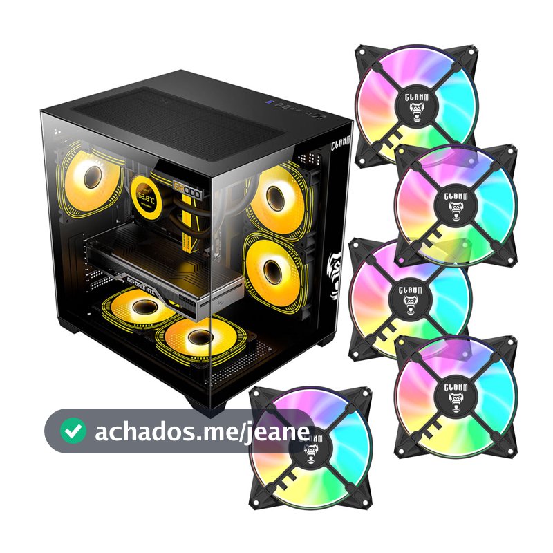 Gabinete Gamer Clanm Grodd Night Preto Vidro Temperado com 5 Fans RGB Mid Tower ATX Micro-ATX Mini-ITX