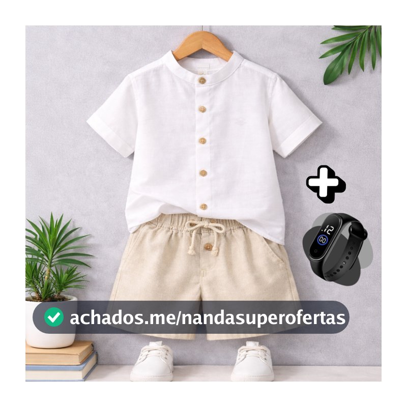 Conjunto Infantil de Verão + Brinde Linho Menino Tendência Short Mauricinho + Camisa Gola padre