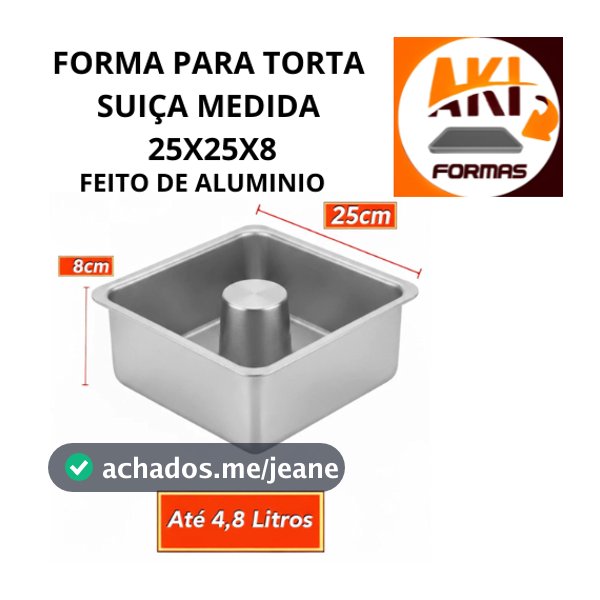FORMA QUADRADA COM FURO 25X8 PUDIM E TORTA SUIÇA FEITA DE ALUMINIO COM NOTA FISCAL