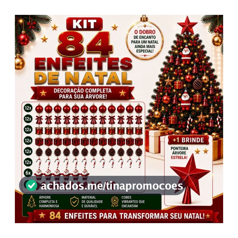 Kit 84/42 Enfeites Decoração Para Arvore De Natal Bolinha Tambor Papai Noel Laços Presente Bengala Pendentes Natalina