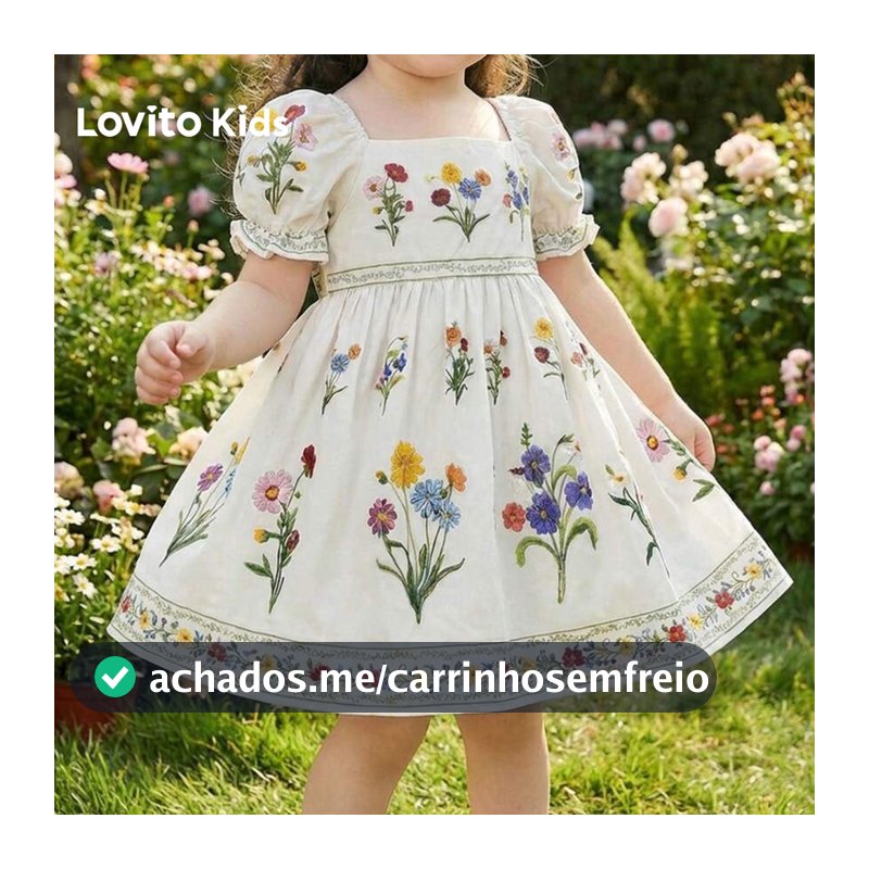 Lovito Kids Vestido Casual com Estampa Floral Drapeado Primavera/verão Branco para Meninas L192AD013