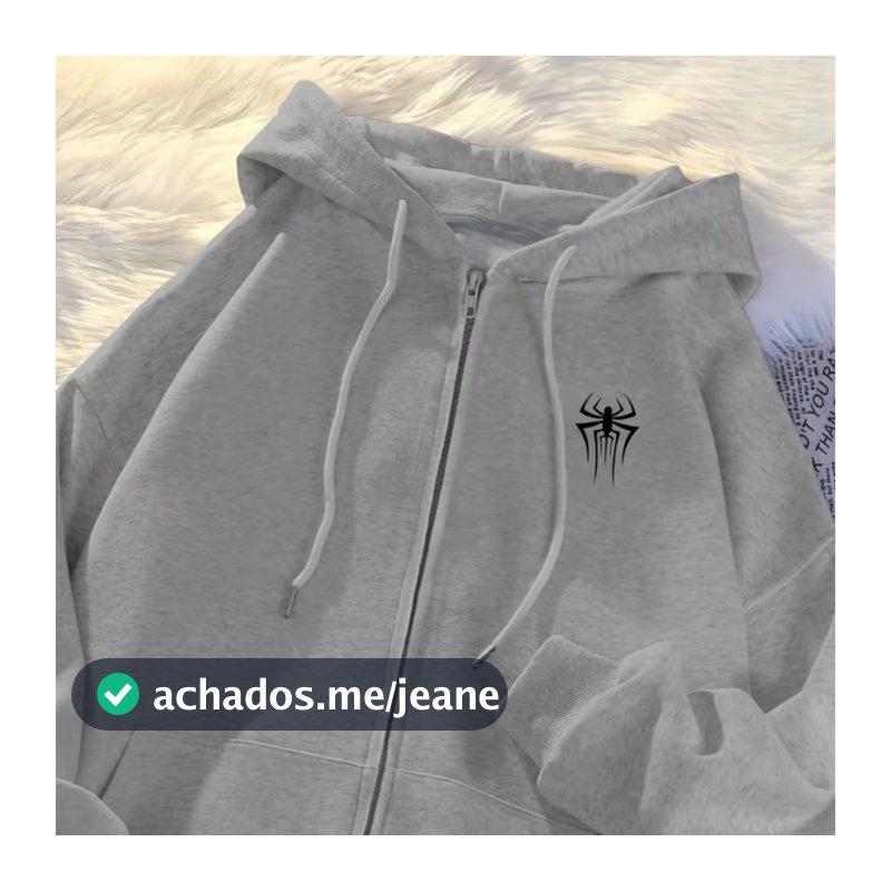 Moletom  Com Zíper E Capuz Estampa Aranha Minimalista Unissex Streetwear