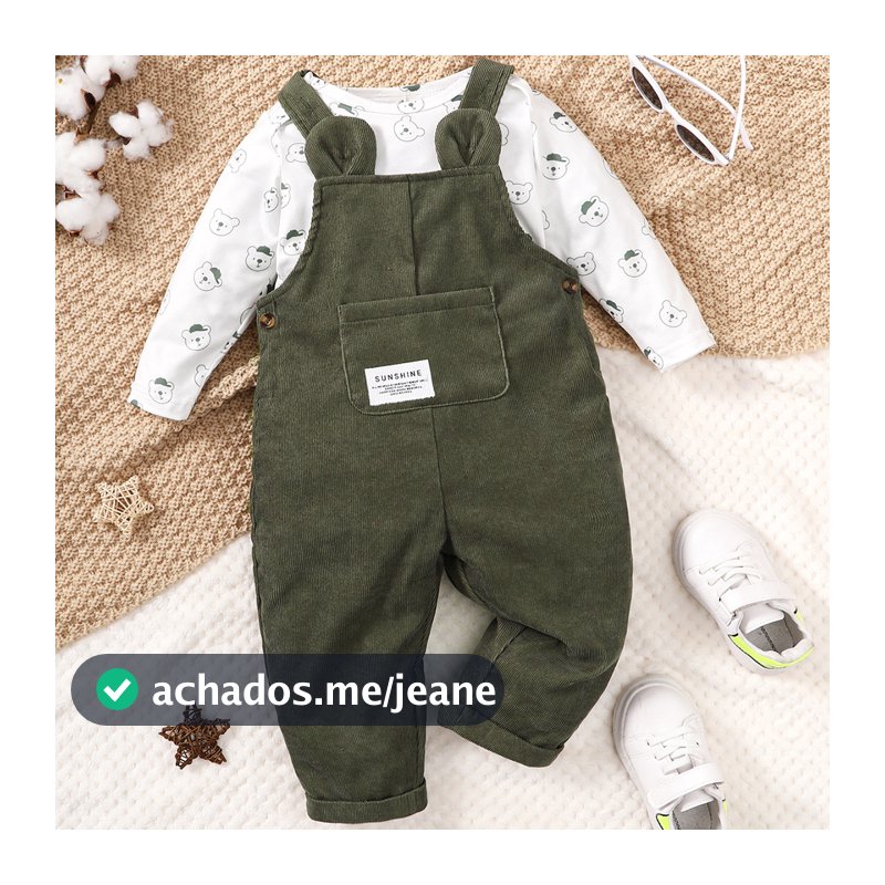 Conjunto Maiô Bebê Menino 3-24 Meses, Estampa Urso, Cor Sólida, 2 Peças, Roupa de Outono Estilosa