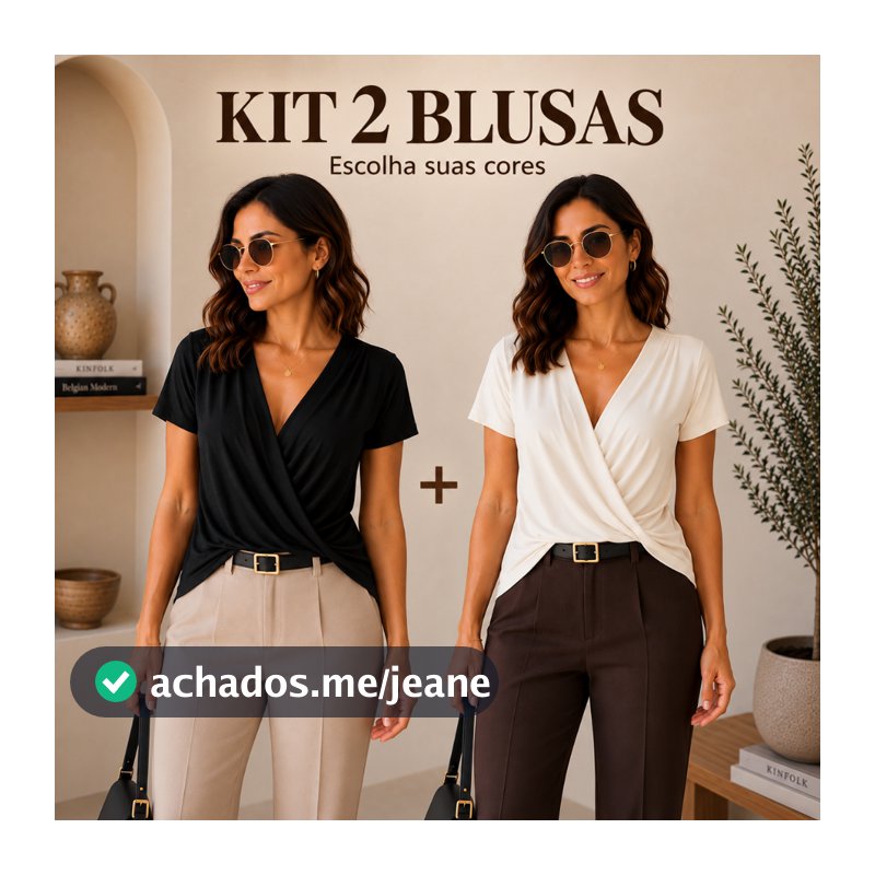 Kit 2 Blusas Femininas Transpassadas Decote V Manga Curta Viscolycra Casual Elegante para Amamentação