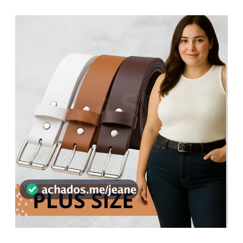 Kit 3 Cintos Feminino Plus Size Social De Couro Montana Casual Da Moda Fivela Quadrada Prata NUVVI