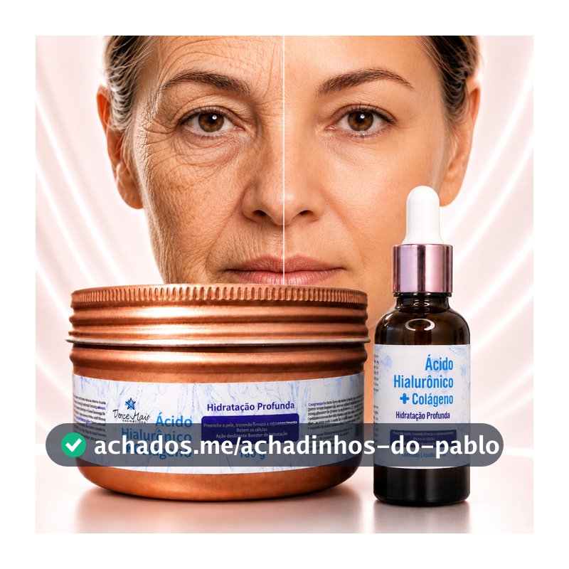 Kit creme acido hialuronico com colágeno + Sérum facial Anti Rugas Linha de Expressão Hidrata Profundamente