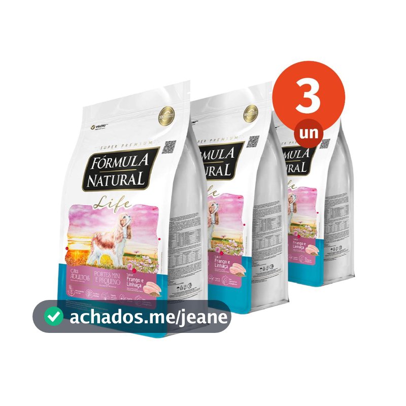 Kit 3 Ração Fórmula Natural Life Cães Adultos Porte Mini e Pequeno 1kg Adimax Total de 3kg