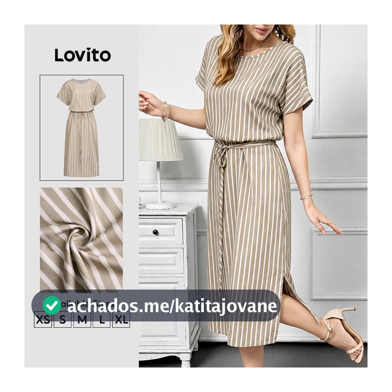 Lovito Vestido Elegante Com Abertura E Caimento Em Linhas Para Primavera/verão Khaki Para Mulheres DRK9P2D714