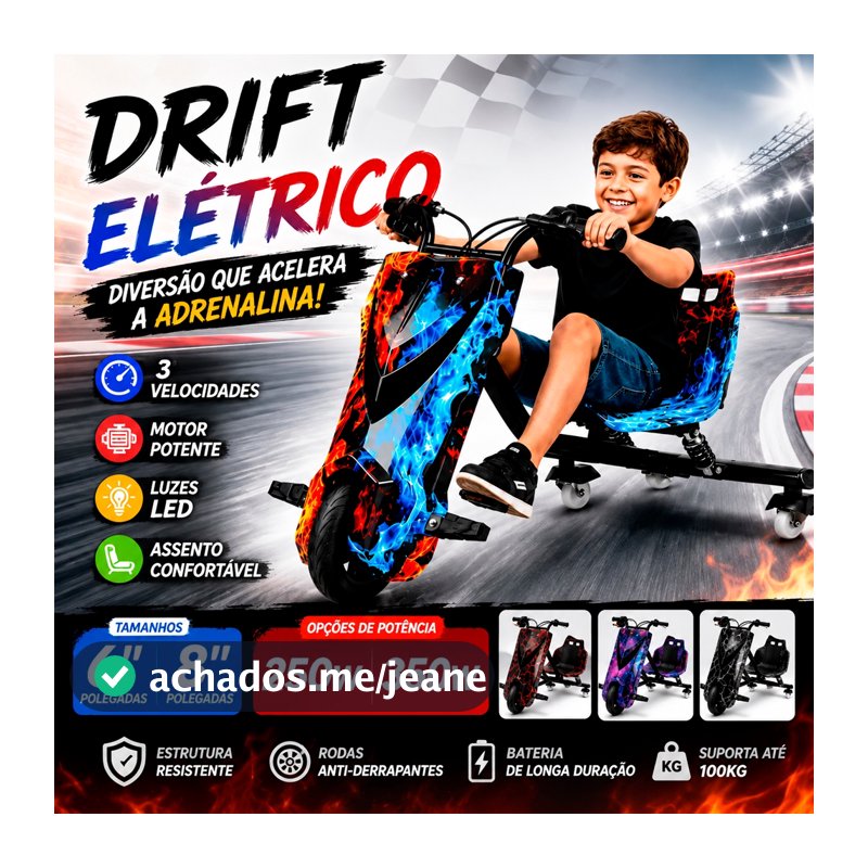 Triciclo Elétrico Drift Driftting Infantil Adultos em Ação 250w 350w Super + Kit Proteção