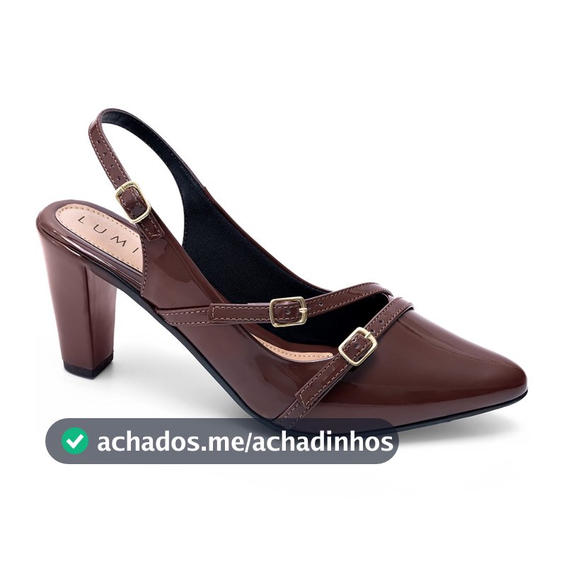 Scarpin Feminino Lumiss Slingback Verniz Salto Fino Confortável Bico Fino Fivelas