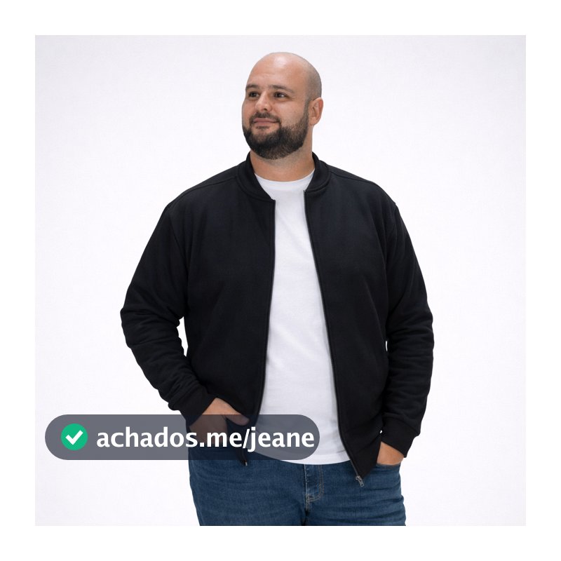 Jaqueta Blusa Bomber Masculina Moletom Plus Size Grosso com Zíper e Bolsos Gola Redonda Alta