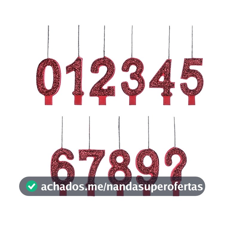 Vela de Aniversário Cor Vemelho Numero 1 ao 9 Super Glitter Decorativo para Bolo Festa Infantil